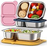 ICEROYCE 3 Pack Stainless Steel Snack Containers with Silicone Lids, Meal Prep Containers, Reusable 2 Compartment Food Storage Containers, Stainless Steel Box for Lunch, Office, Travel