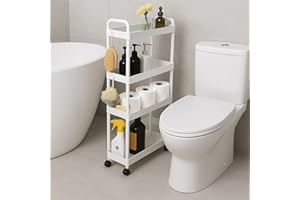 ShellKingdom 4 Tier Bathroom Storage Organizer, Toilet Paper Holder, Slim Rolling Storage Cart for Narrow Space with Handle, Mobile Shelving Unit for Bathroom, Kitchen, Laundry (White)