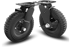 Lygoeege Swivel Heavy Duty Caster Wheel, 8 Inch*2, 1000lb Capacity, Black Rim, Solid rubber, Cast Iron,Brake Casters,Outdoor, Flat Free for Carts, Dolly, Workbench,Trolley,DIY tools