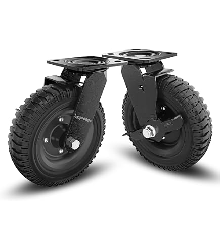 thumbnail image 2 of Hy-Weld 8x2.5 Pneumatic Wheel Caster Set – 2 Rigid & 2 Swivel With Brake, Foam-Filled Flat-Free 2 of 4