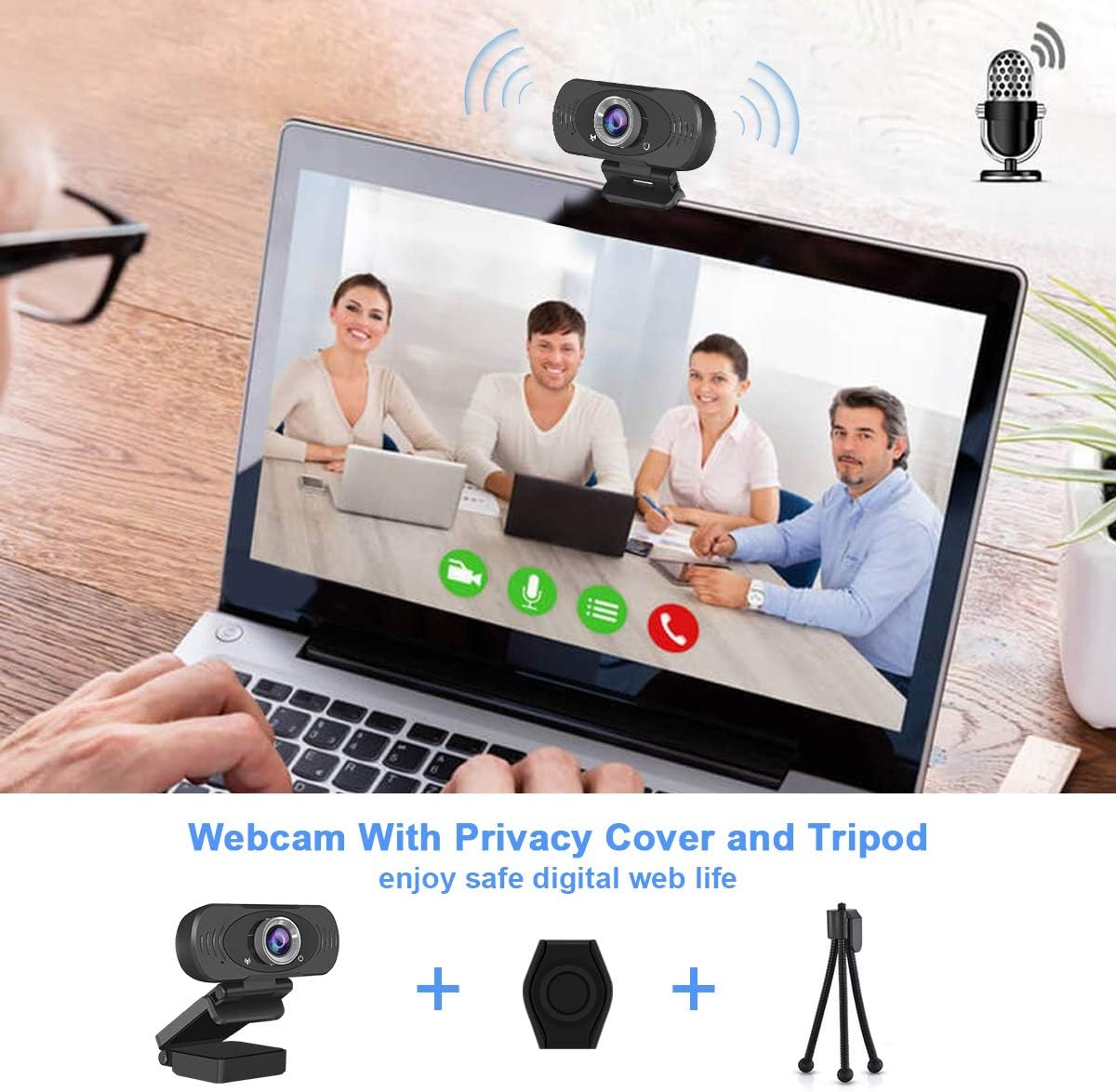 1080p USB Webcam with Built-in Microphone,Widescreen Live Streaming Video Calling for Zoom,Skype,with Tripod and Privacy Cover: Electronics