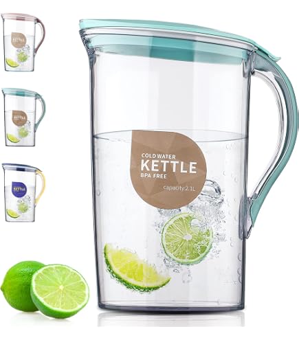 YYZIIOQ 68oz / 2000ml Clear Plastic Pitcher With Lid - BPA-Free, Shatter-Proof Fridge Jug For Drinks