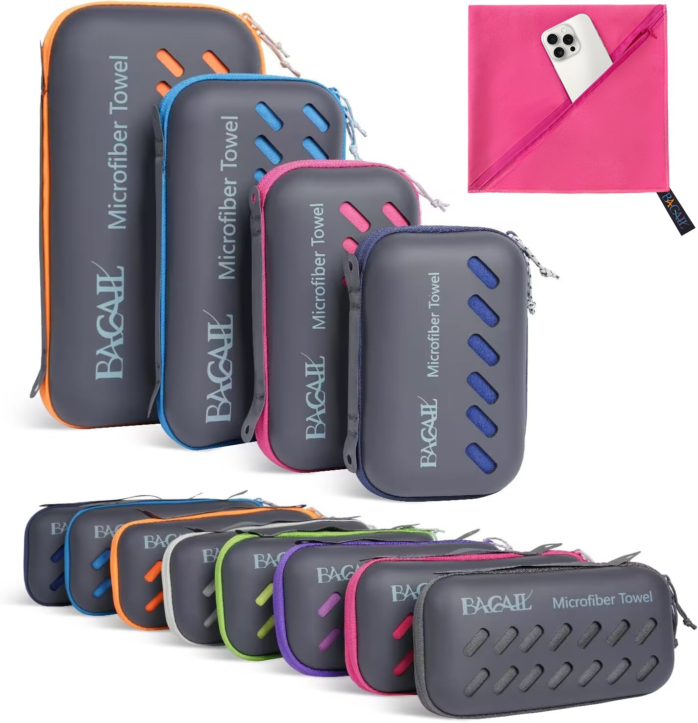 BAGAIL Microfibre Travel Towel, Perfect Camping Towel, Swimming Towel and Beach Towel, Quick Dry - Super Absorbent - Ultra Compact, Great for Sports, Gym, Yoga and Backpacking