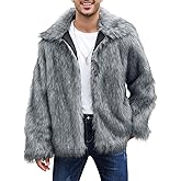 Yimoon Mens Faux Fur Coat Winter Luxury Fluffy Jacket Warm Lapel Collar Furry Parka Jacket Overcoat