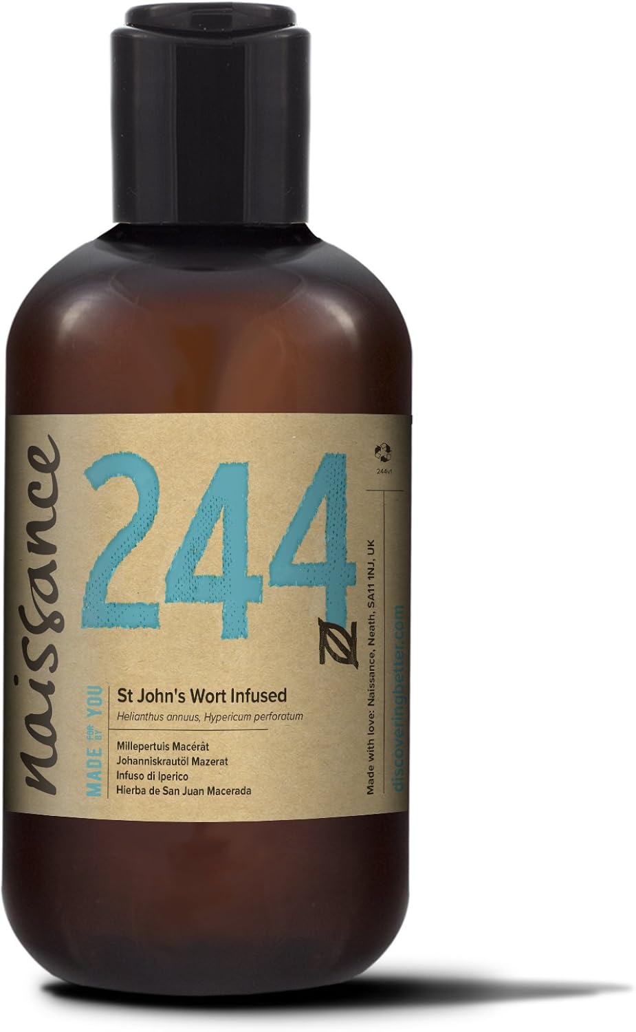 Naissance St John's Wort Oil (No. 244), 225ml, Pure, Natural, Infused in Sunflower Oil