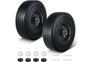 FEILOONG 10 Inch Solid Tires, 4.10/3.50-4 Flat Free Tire and Wheels Replacement with 5/8'' Bearings, 2.2" Offset Hub for Hand Truck, Wheelbarrow, Dolly, Includes Adapter Kit (2 PACK)