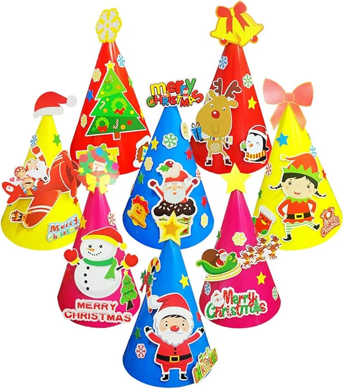8 Pieces Party Hats Making Kit DIY Craft Paper Hats with Stickers Handmade Decoration Props and