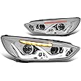 DNA MOTORING Projector Headlights Assembly Compatible with 2015-2018 Ford Focus, Chrome housing/Amber corner, HL-HPL-LED-FF16-CH-AM