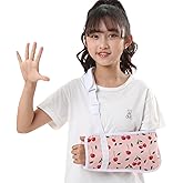 Fotgok Kids Print Arm Sling, Adjustable Breathable Support for Girls with Broken Arm, Shoulder Injury, Post-Surgery, Lightweight, Left/Right (Pink Cherry, Large)