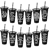 Havawish 12 Pcs Inspirational Christian Gift Bible Verse Tumbler Bulk 24 oz Drinking Tumblers with Lid Straw Religious Plastic Cup for Church Women Men Valentines Day Party Supplies (Black)