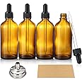 AOZITA 4 Pack, 4 oz Dropper Bottles with 1 Funnel & 4 Labels - Essential Oils Bottles for Health, Personal Care & Beauty - 120ml Thick Dark Amber Glass Tincture Bottles with Eye Droppers, Leakproof