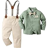 Boarnseorl Baby Boys Pants Sets,Toddler Gentleman Outfits, Infant Long Sleeve Shirt + Pants + Bow Tie + Suspenders