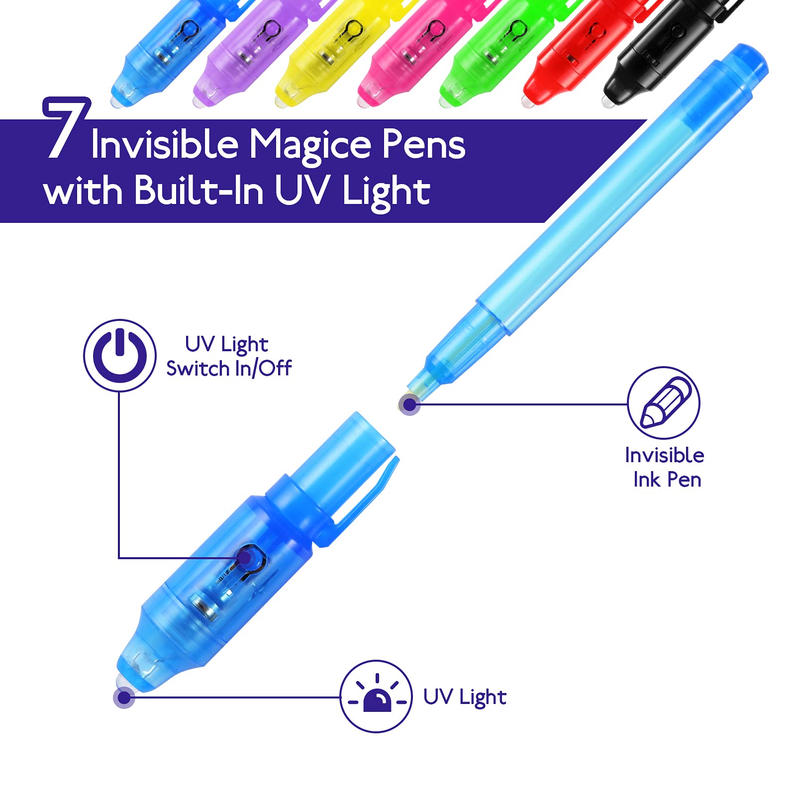 DazSpirit 30PCS Invisible Ink Pens with UV Light, Party Favors for Kids, Spy Pens, Magic Pen Disappearing Ink for Writing Secret Message, Classroom Prizes, Stocking Stuffers