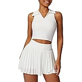 ABOCIW Womens Pleated Tennis Skirts Sleeveless V Neck Collar Racerback Workout Crop Tank Tops Sports Bra Golf Skorts Skirts Outfits #1 White Large
