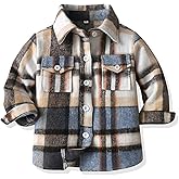 Yaopelky Toddler Boy Flannel Plaid Shirt Kids Long Sleeve Button Down Jacket Lapel Pocket Top Regular Fit Casual Fall Clothes