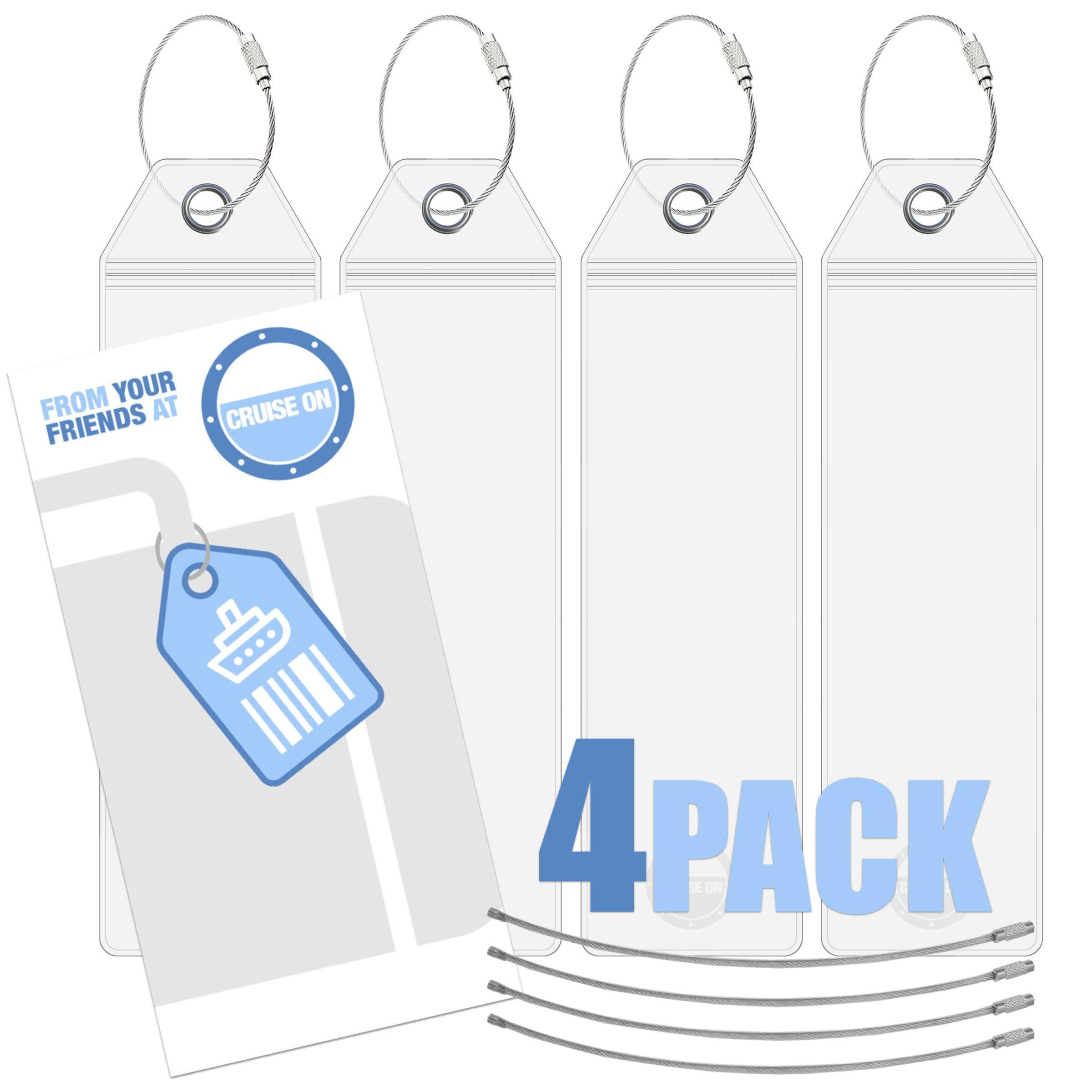 Cruise On Disney Cruise Luggage Tag Holders (4 Pack) & Lanyards (2 Pack) – Large, Clear, Waterproof Cruise Essentials 2025-2026 – Durable ID Holders for Ship Cards (Royal & Navy Blue)