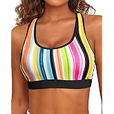 Holipick Women's Sports Bra Bikini Tops Racerback Swim Top Scoop Neck Bathing Suits Top Modest Padded Crop Tops Swimsuit Only