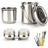 Beufee Stainless Steel Brush Washer, Portable Brush Cleaner Metal Brush Washer with Lid and Filter Brush Washer for Oil Painting