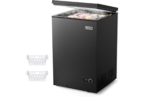 EUHOMY Upgraded 3.5 Cu.Ft Chest Freezer with Removable Basket, Small Deep Freezer Adjustable 7 Thermostat, Quiet Mini Freezer Free-Standing Top Door, Energy Saving for Garage/Basement/Dorm/Home,Black