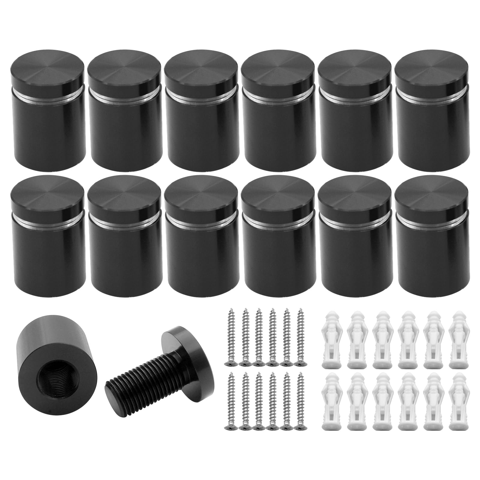 KENSHIRE 12PCS 19x20mm Solid Aluminum Sign Standoff Wall mounts Advertising Screws Fixing standoffs fixings for Acrylic Signs Display (Black)