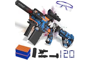 JIFTOK Automatic Toy Foam Blaster Sniper with Scope, Electric Toy Gun Dart Blaster with 120 Foam Darts for Guns, IR, Flashlight, Goggles, Air Pocket Technology Outdoor Shooting Game Kids Toys for 8-12 -Blue