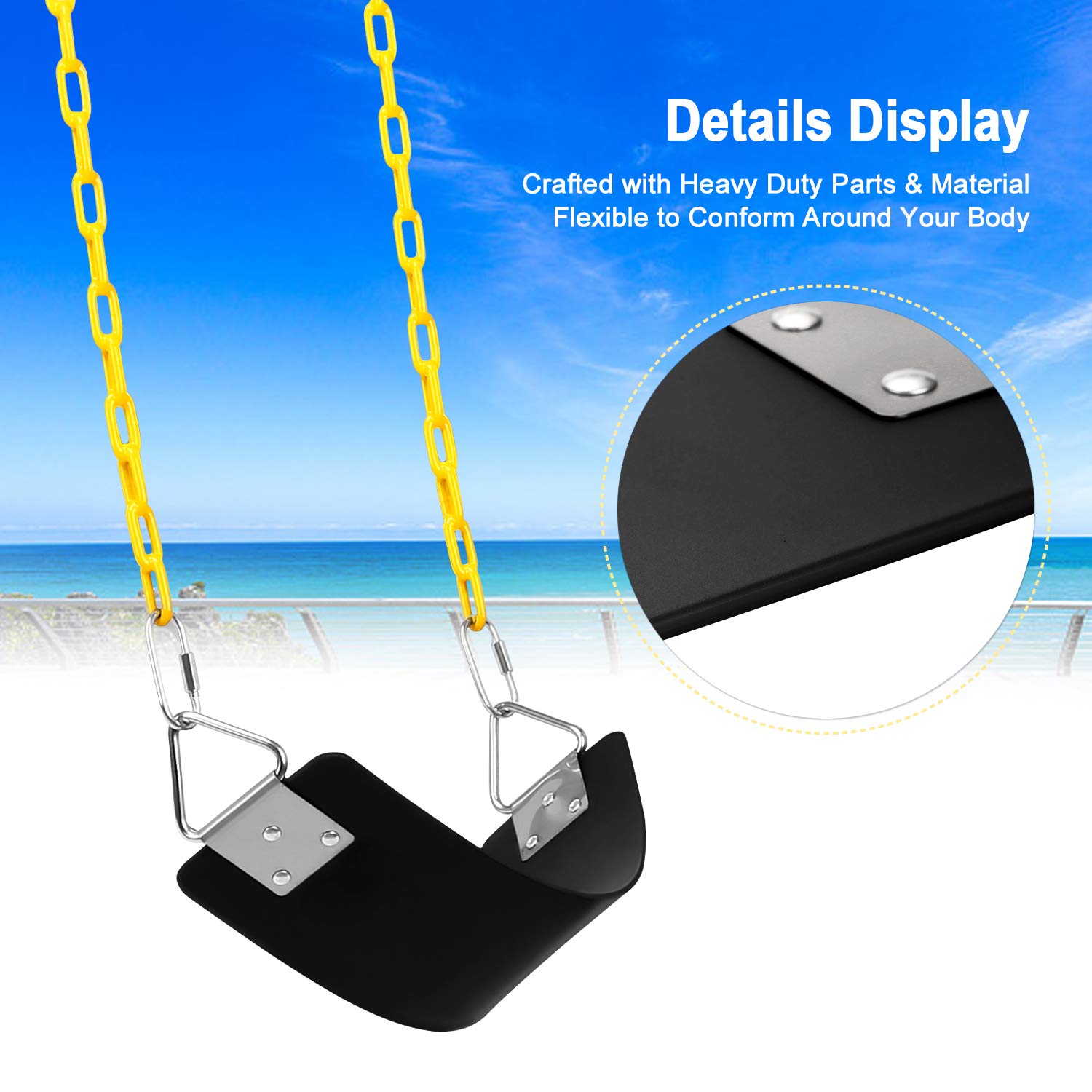 AGPTEK Swing Set, Seat with 66 Inch Anti-Rust Chains Thermoplastic Coated, Support 250lb, Cushion Accessories Replacement with Snap Hooks for Outdoors, Playground, Jungle & Gym - Black