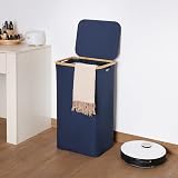 efluky XL 100L Laundry Basket with Lid Bamboo Handles & Inner Bag (Blue) view 7