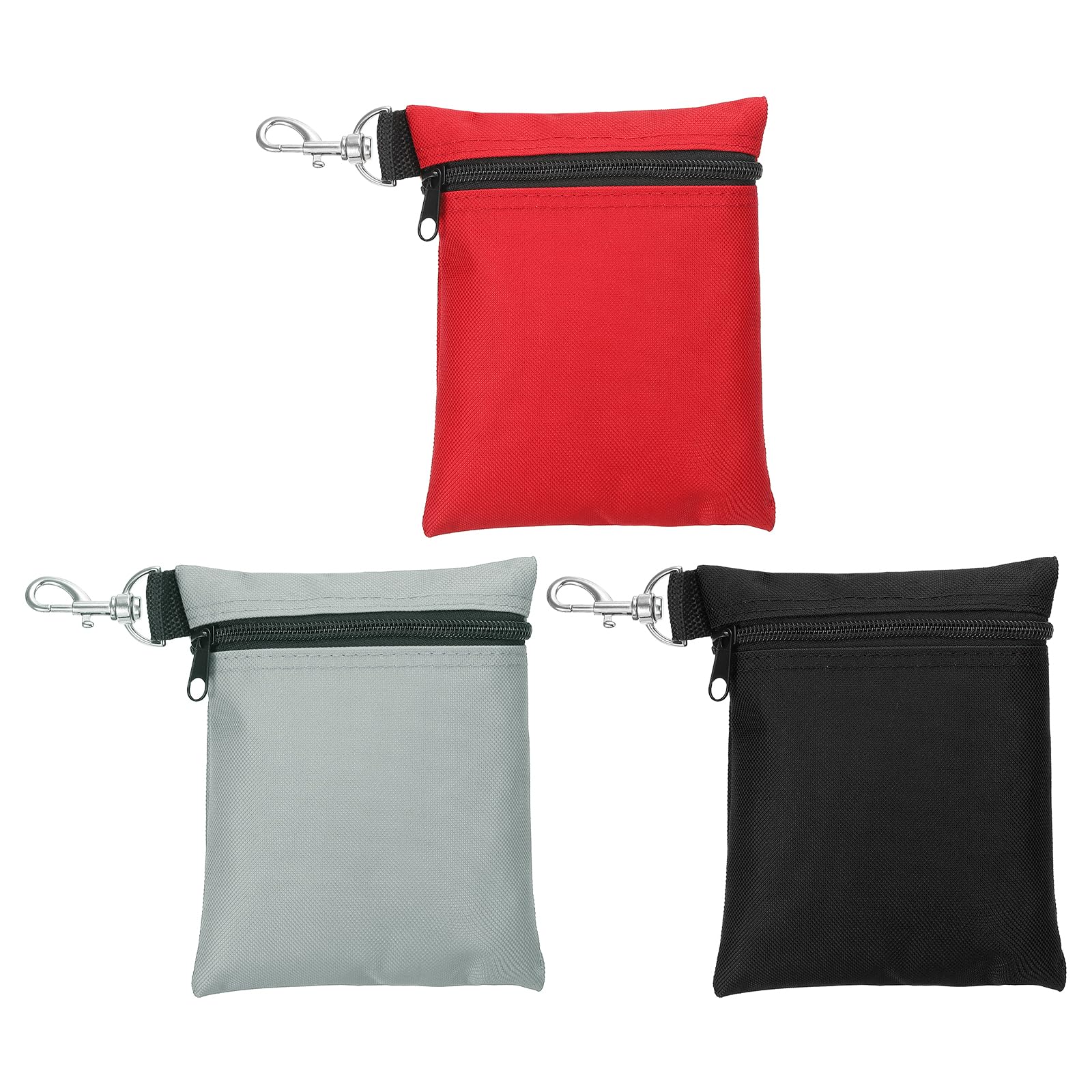 PATIKIL Zipper Golf Tee Pouch 6.7 x 5.5 Inch, 3 Pack Valuables Golf Tee Bag Golf Bag Accessories with Clip for Men Women Storage, Black/Grey/Red