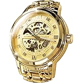 OLEVS Men’s Gold Skeleton Watch Automatic Mechanical self Winding Luxury Dress Stainless Steel Waterproof Luminous Wrist Watches
