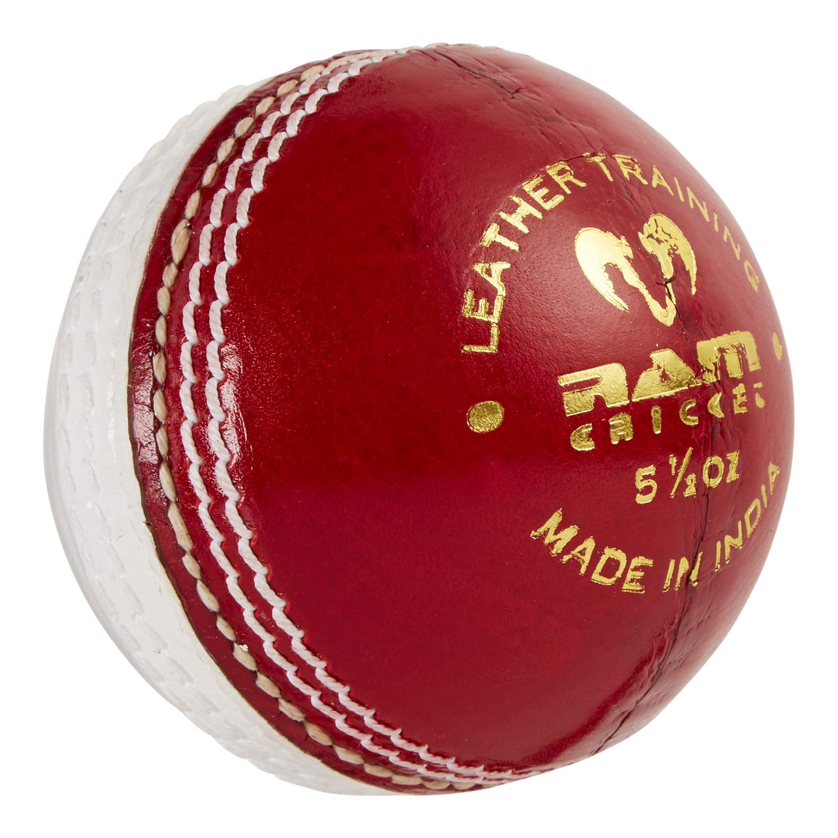 Ram Cricket Leather Coaching Training Ball – Hand-Stitched All-Leather Construction, Red/White Design for Enhanced Visibility, Box of 6 Balls, Available in 5.5oz, 5oz, & 4.75oz for All Skill Levels
