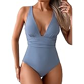 Eomenie Women's One Piece Swimsuit Tummy Control Bathing Suit V Neck Slimming 1 Piece Swimwear