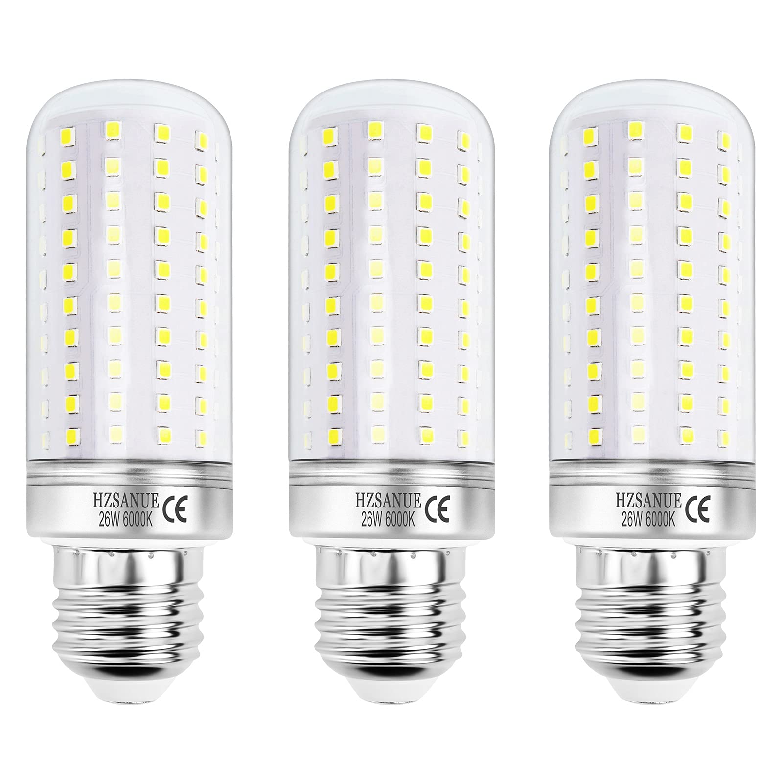 HZSANUE LED Corn Bulbs 26W, E27 Edison Screw Bulbs,2900Lm, 6000K Daylight White,200W Incandescent Bulbs Equivalent,Pack of 3