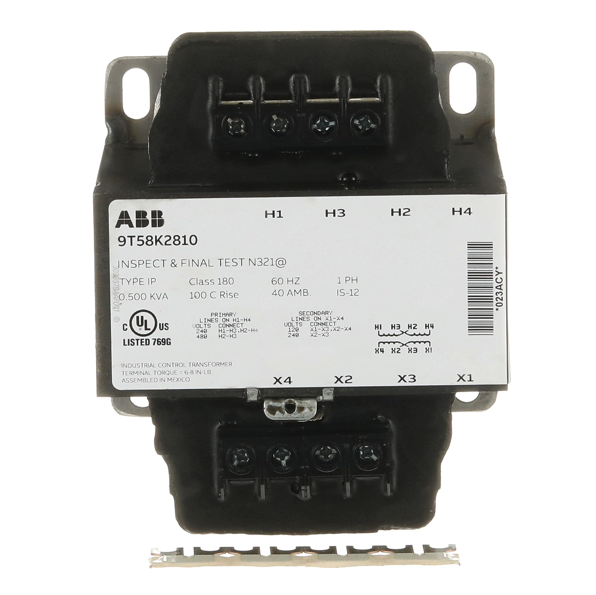 Photo 1 of ABB 9T58K2810 Low Voltage Dry Type Transformer • 1C, 0.5 kVA, 240x480-120/240, 100C, C&C, TB, IP • 1-Phase Isolation Step Down Transformer for Light-Duty Loads