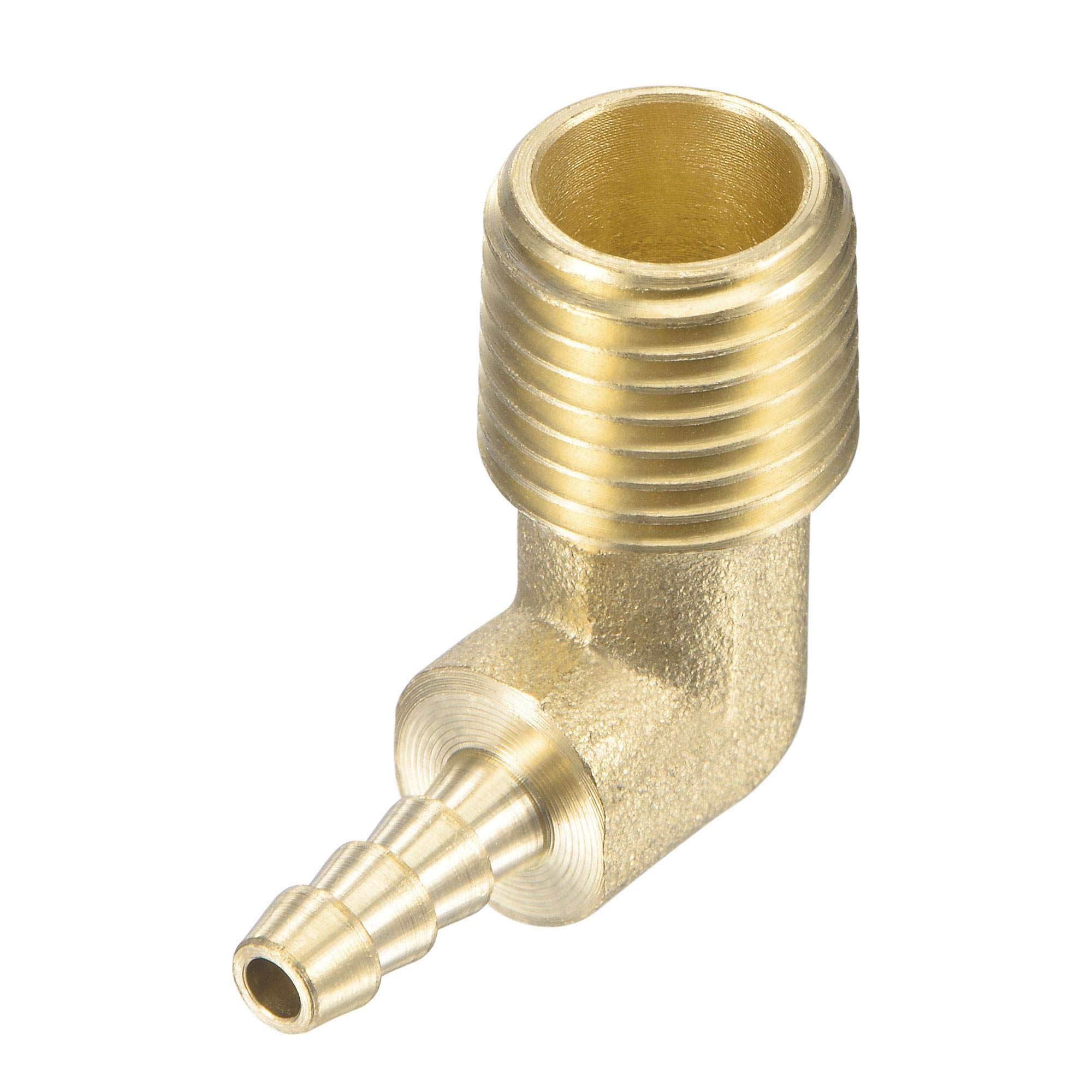sourcing map Brass Hose Barb Fitting Elbow 3/16 Inch x 1/4 NPT Male Thread Right Angle Pipe Connector