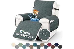 XINEAGE 100% Waterproof Recliner Chair Cover, Non Slip Covers for Recliner Chair with Pocket, Washable Dog Recliner Couch Cover with Elastic Straps (Dark Gray, 23.6")