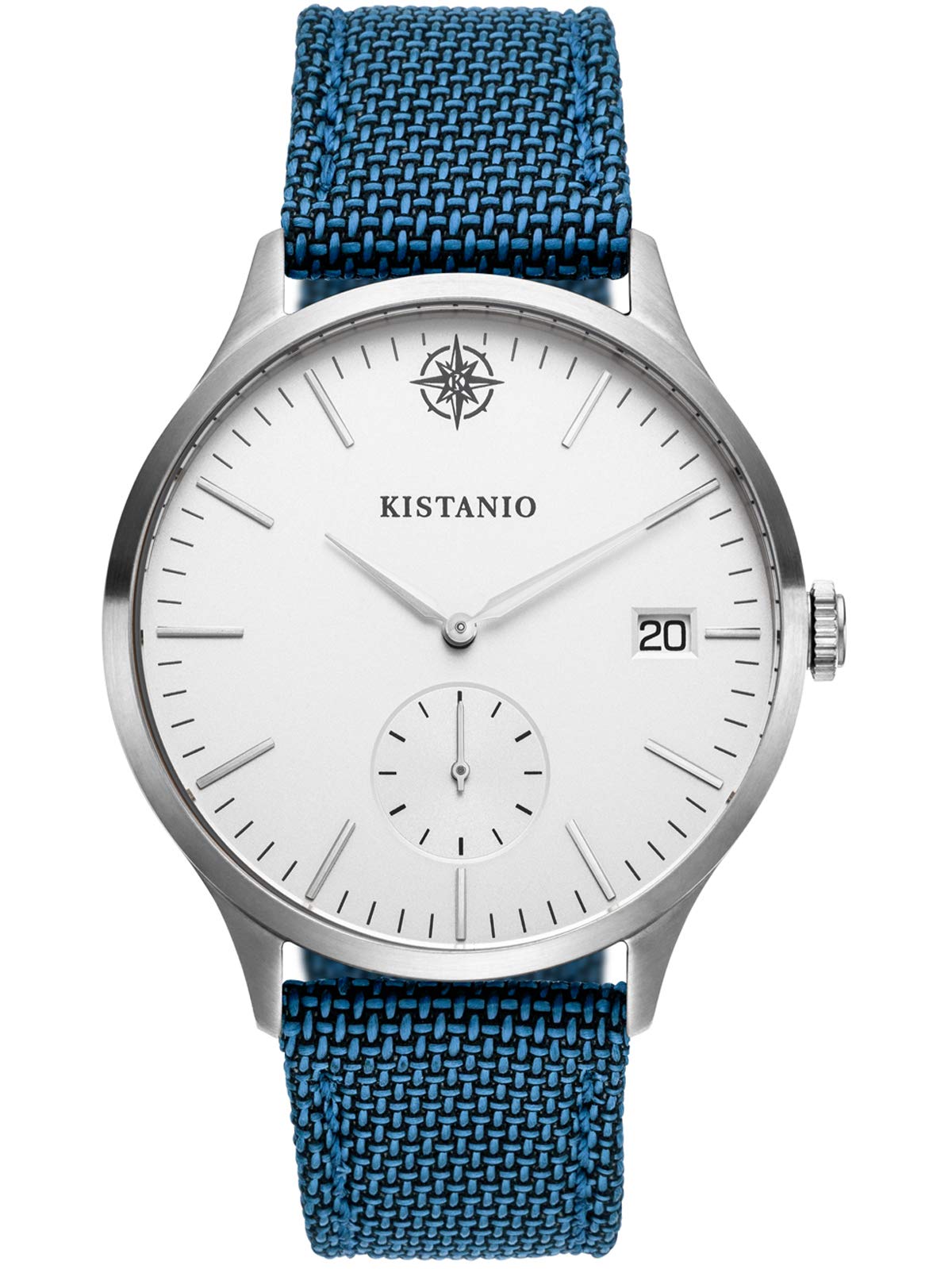 Kistanio Men's Watch Stratolis Sapphire Glass Steel Silver Blue Canvas Leather Strap KIS-STR-40-059