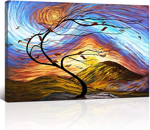 Amazon KLVOS 3 Piece Colorful Starry Wall Art Abstract Tree And Mountain Sunset Picture 