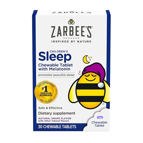 ZARBEE’S KIDS 1MG MELATONIN CHEWABLE TABLET, DRUG-FREE & EFFECTIVE SLEEP SUPPLEMENT, EASY TO TAKE NATURAL GRAPE FLAVOR TABLETS FOR CHILDREN AGES 3 AND UP, 30 COUNT