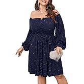 SCOMCHIC Plus Size Womens Sequin Glitter Mini Dress Off Shoulder Long Sleeve A-Line Club Cocktail Party Dresses with Belt