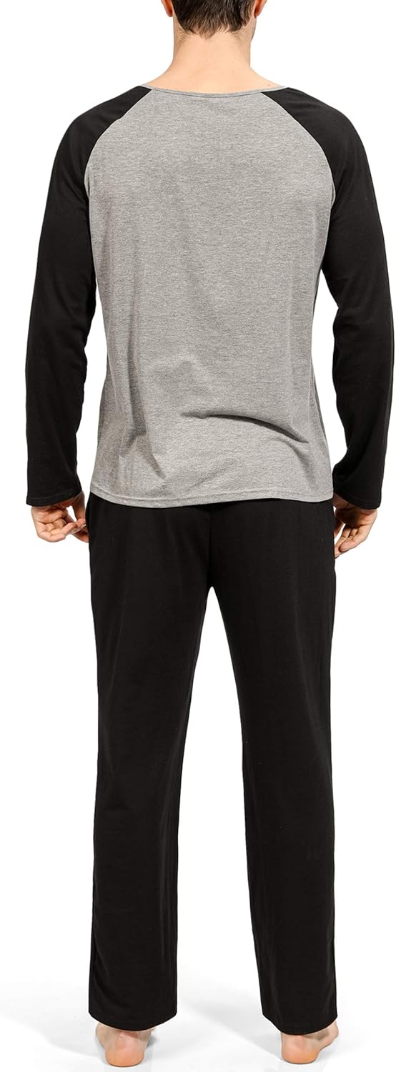 YIMANIE Men's Pajamas Set Soft Cotton Knit Long Sleeves and Pajamas pants Classic Sleepwear Lounge Set at  Men’s Clothing store