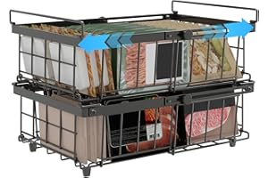 UMDONX 2 Pack Expandable Chest Freezer Organizer Basket Storage Bins with Foldable Handle, Stackable Wire Containers Kitchen 