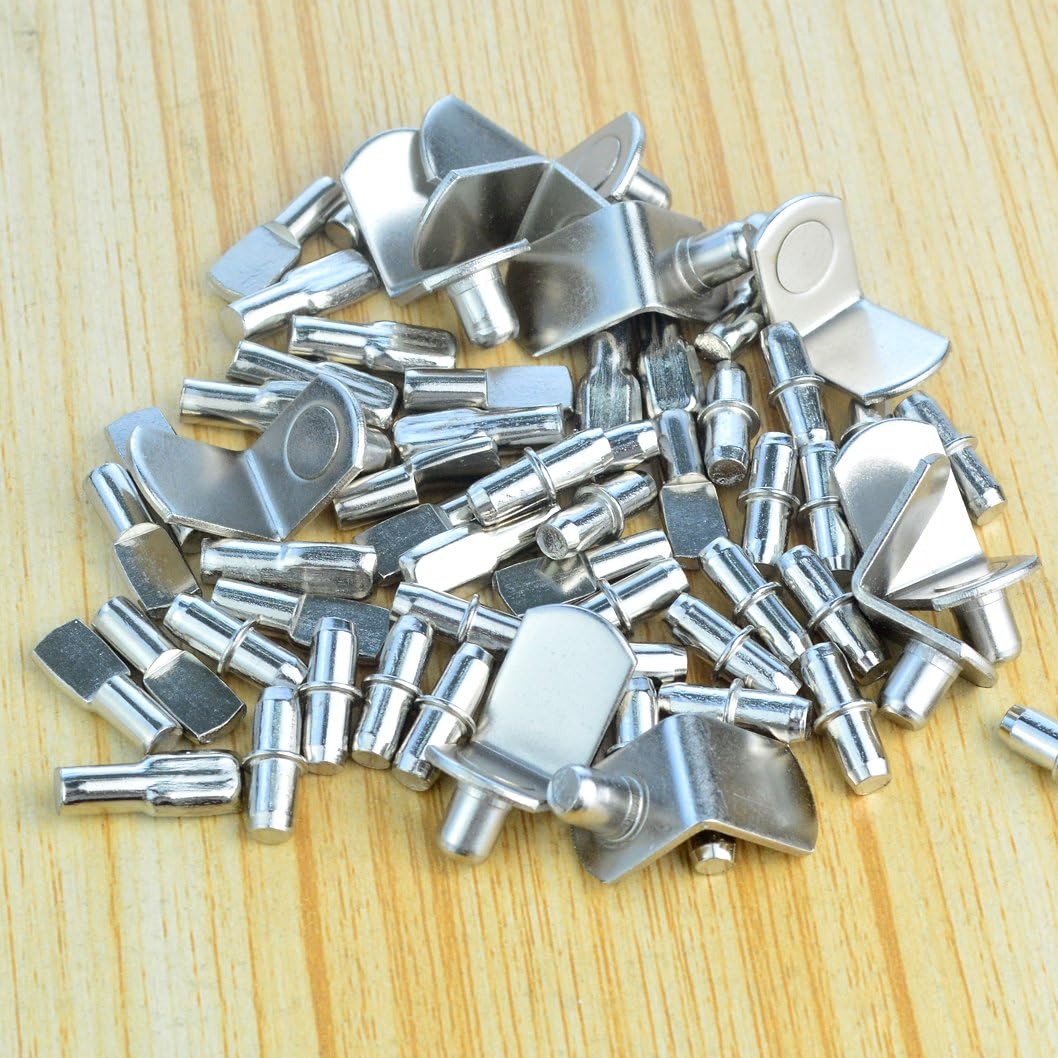 60pcs Shelf Bracket Pegs, Wobe Stainless Steel Shelf Pins Support Nickel Plated Shelf Peg Pin Supports for Cabinet Furniture Closet Shelf Bracket Wardrobe Office Accessories Display Stand: Home Improvement