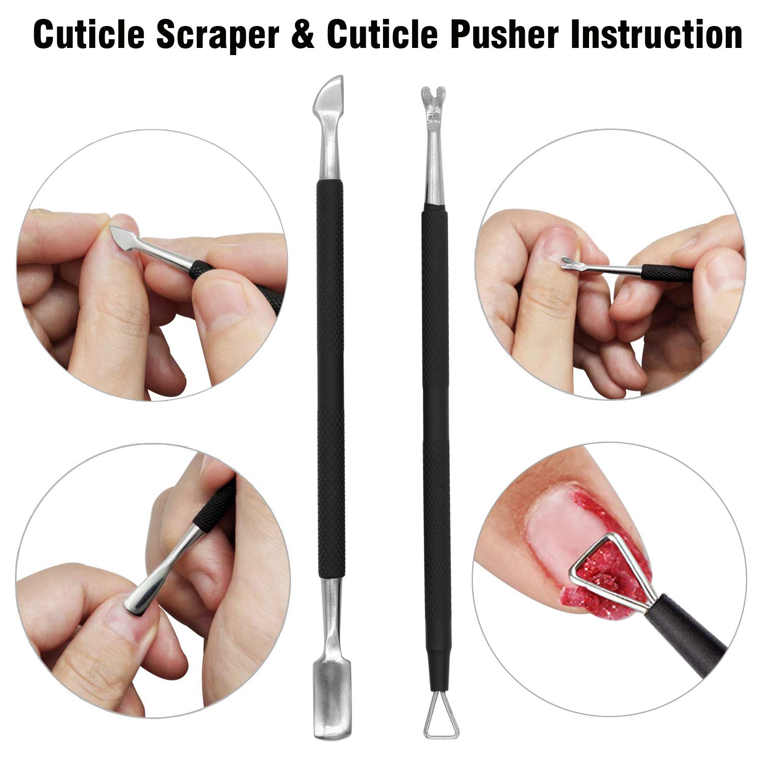 3PCS Anti-slip Handle Cuticle Trimmer with Cuticle Pusher and Triangle Cuticle Nail Pusher Peeler Scraper,Professional Stainless Steel Cuticle Nipper Set for Fingernails Toenails: Beauty