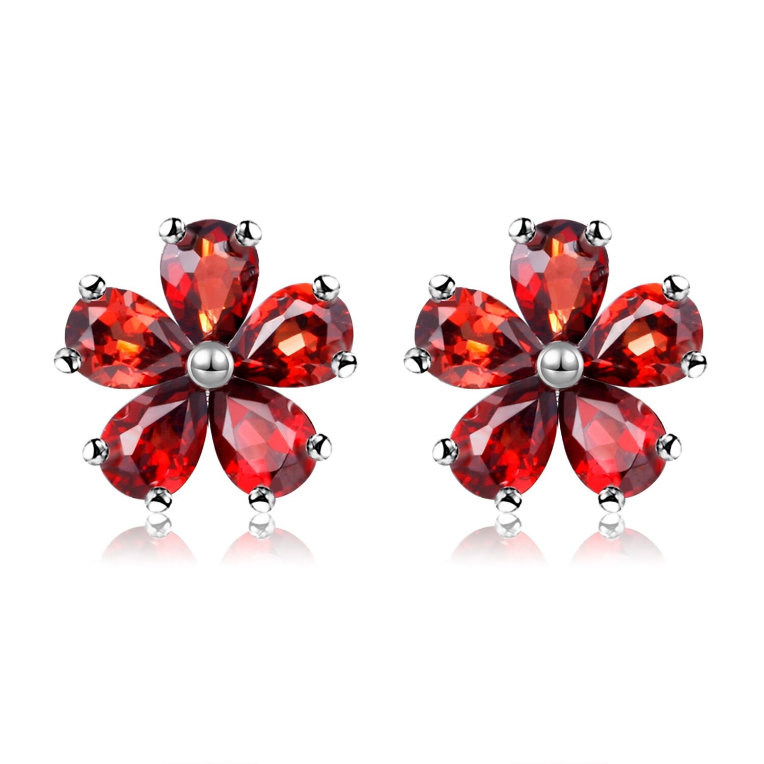 Uloveido Girls Sterling Silver Garnet Flower Studs Earrings Wedding Jewellery for Women with 5 Red Stone Crystal CR003 — image 1