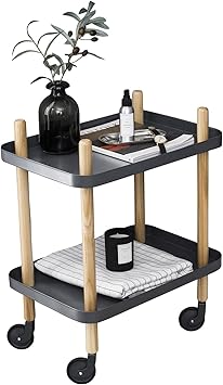 Amazon Com Sofa Side Table With Wheels Metal Tray End Table Living Room Bedroom 2 Tier Nightstand Utility Rolling Cart Gray Furniture Decor