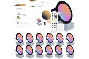 POWERASIA 12 Pack Black Smart Recessed Lighting 6 Inch, Ultra-Thin 6 Inch LED Recessed Lights12W 1200LM Smart Downlight with Junction Box, Compatible with Alexa/Google Assistant and Siri - ETL and Energy Star