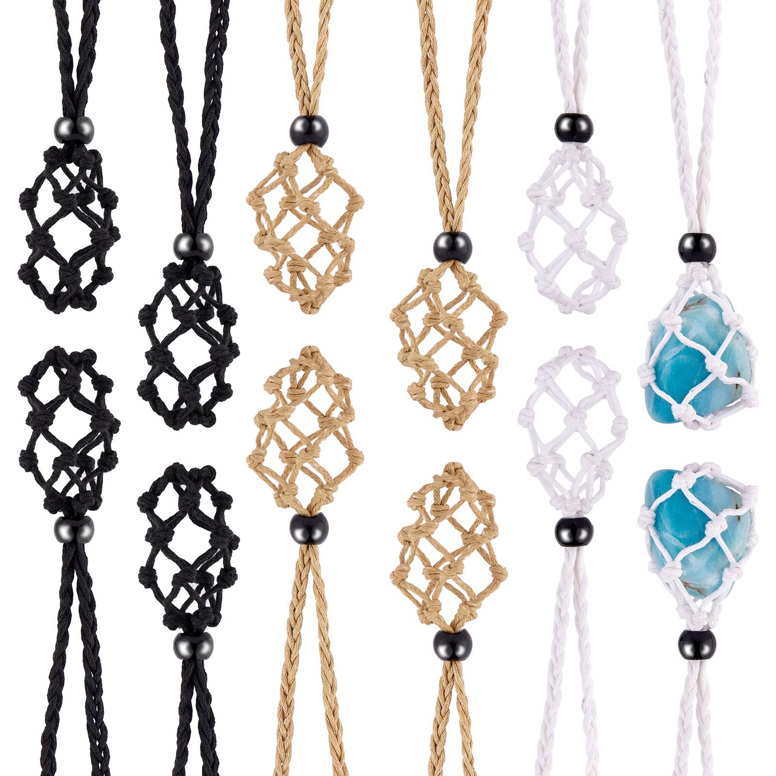 WEWAYSMILE 12-Piece Mixed Color DIY Unisex Boho Heart & Bullet Stone Necklace Holder, 30 Inch (760mm) Cotton Cord, Perfect for DIY Jewelry Making