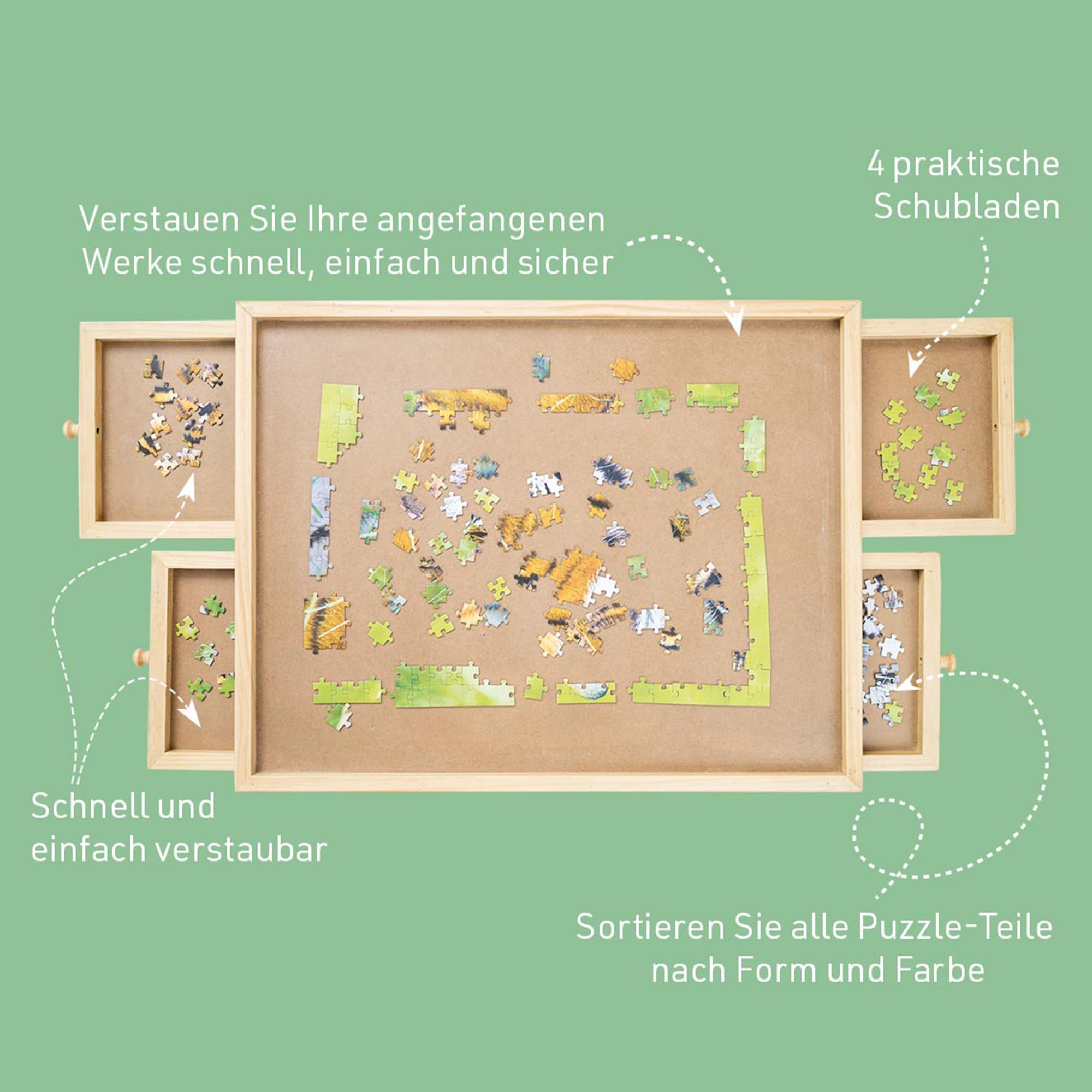 Puzzletisch bis zu 500 Teile - mit 4 ausziehbaren Schubladen - tragbares Puzzle Brett aus Holz - einfach verstaubau - Erwachsene & Kinder 5