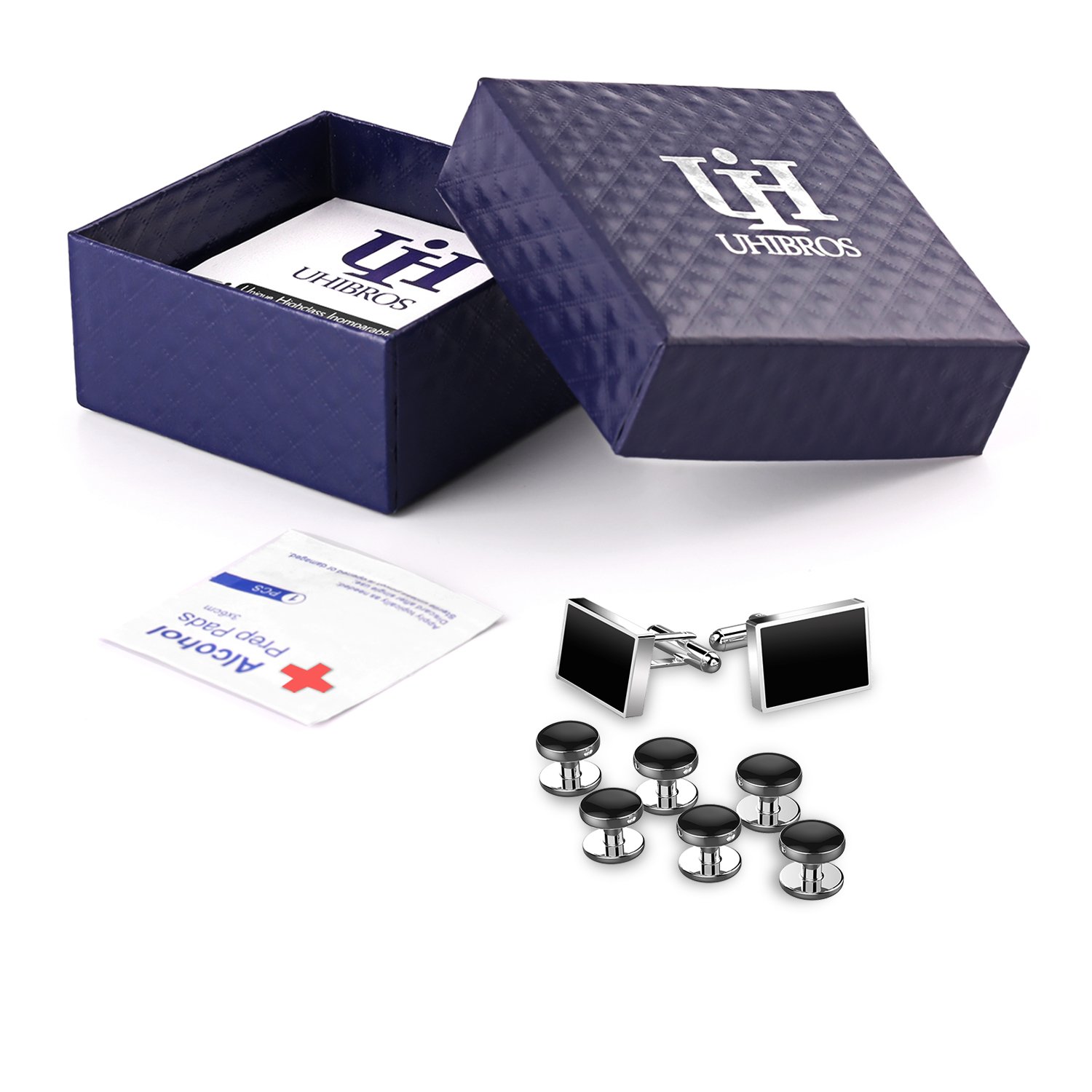 UHIBROS Mens Cufflinks Shirt Studs Set Tuxedo Shirt Cuff Links for Men Business Wedding 2 Cufflinks and 6 Studs (8pcs)