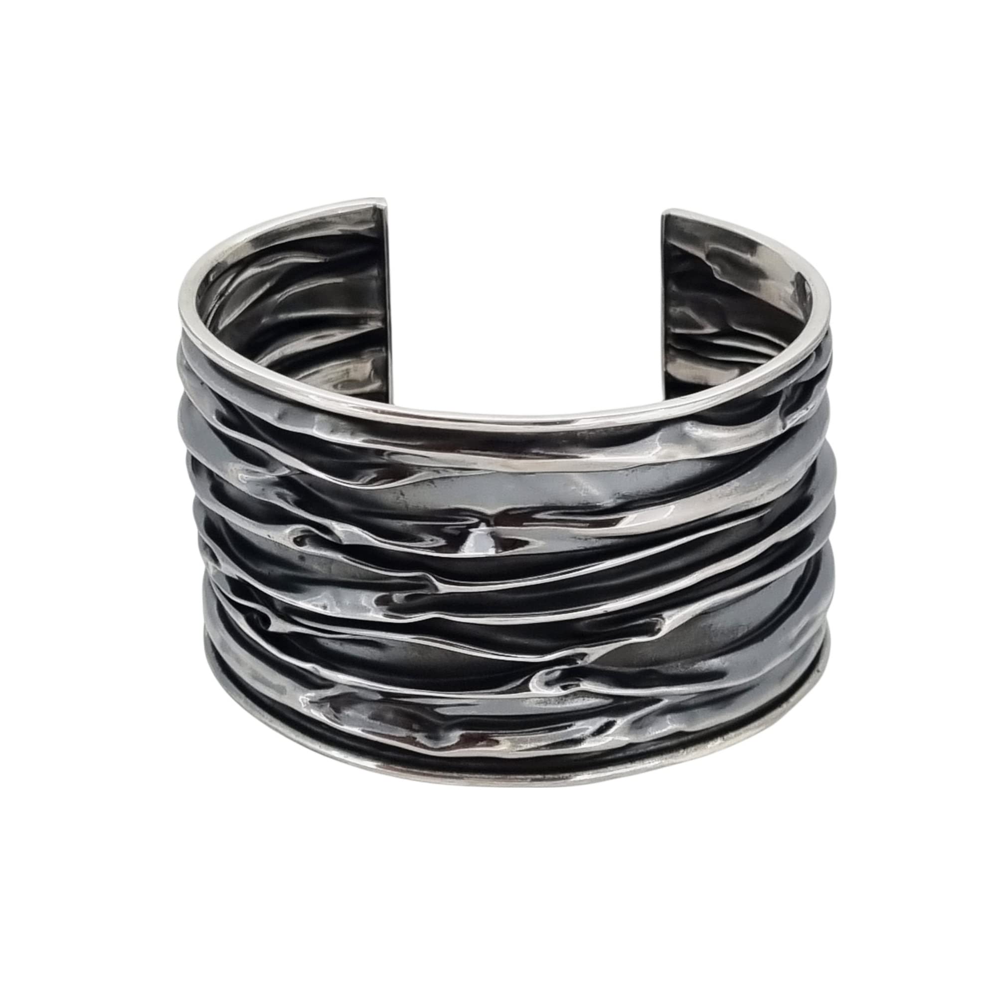 Treasure Bay Women's Bracelet - 925 Sterling Silver Cuff Bangle Bracelet for Women Crushed Style (40mm Crushed)
